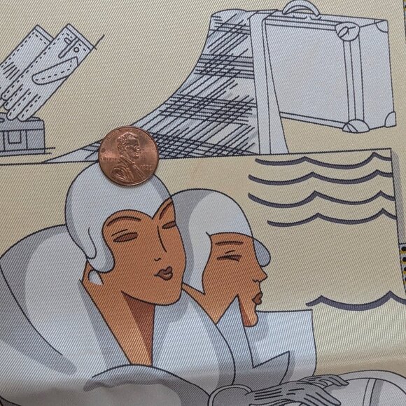 HERMES L'Elegance et le Confort en Automobile 70 cm Cream Silk Square Scarf RARE - Picture 13 of 16